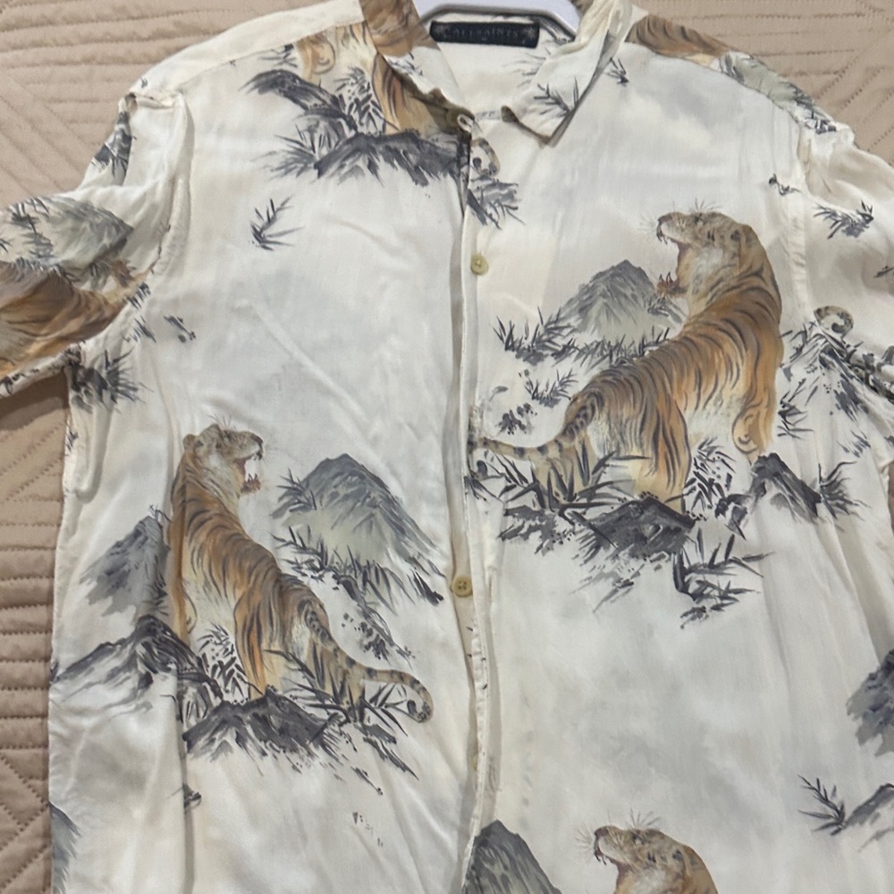 All Saints Tiger Print Button-Up Shirt medium